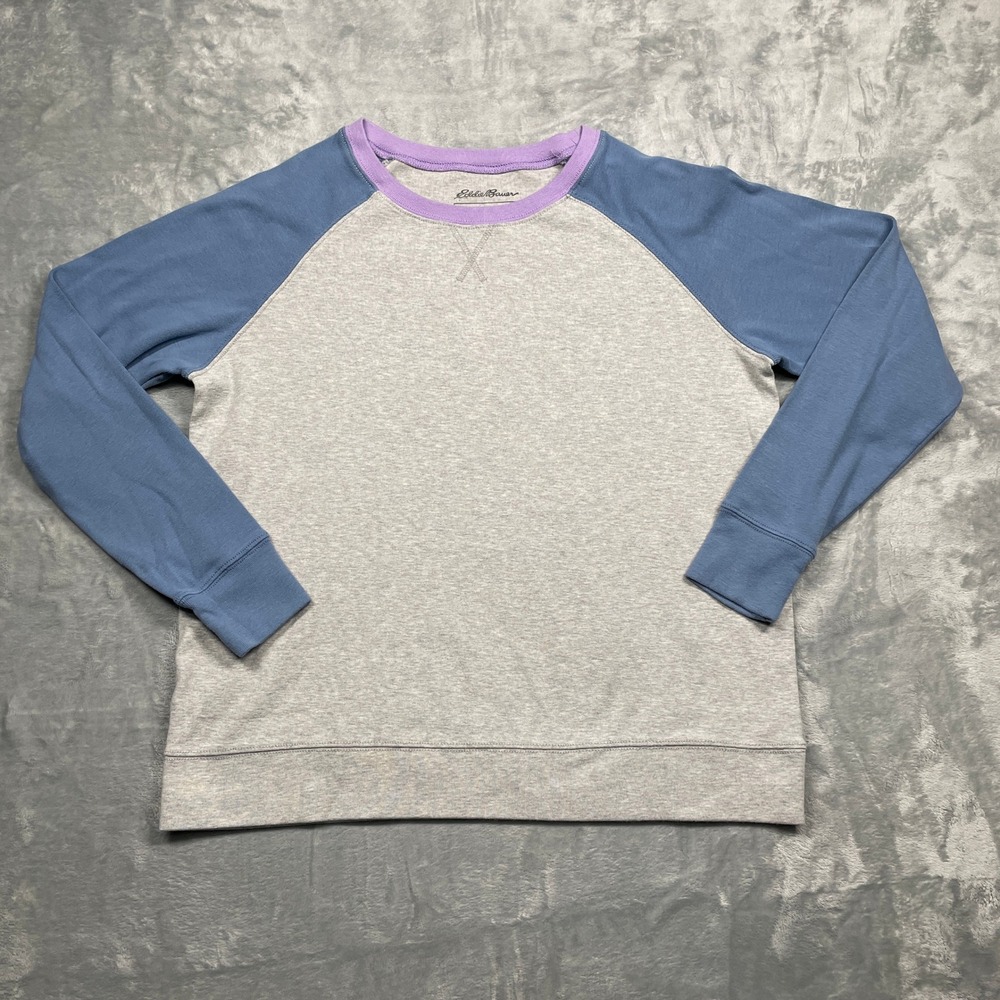 Eddie Bauer Sweatshirt Womens XL Grey Blue Raglan Legendwash Colorblock Crewneck